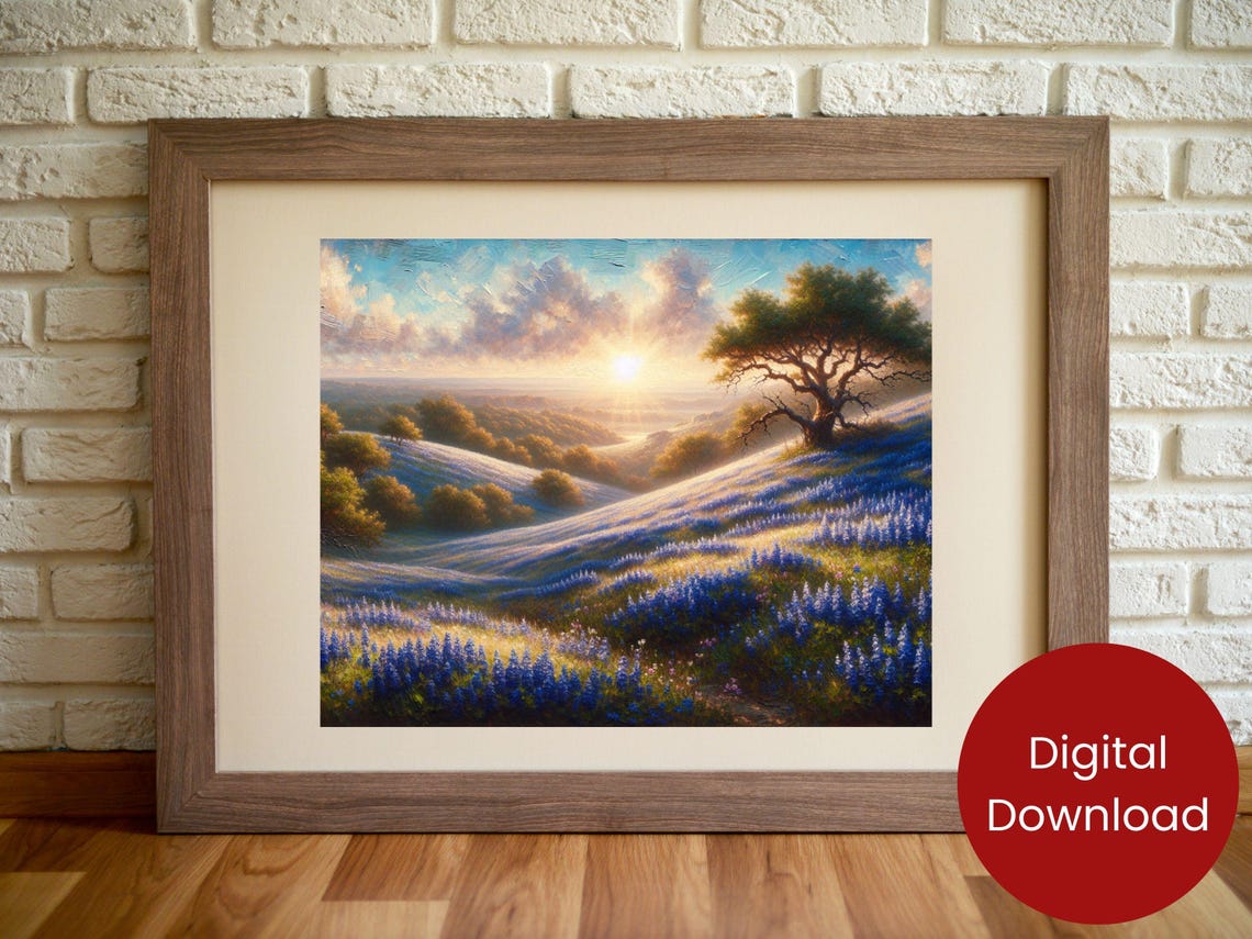 Texas Bluebonnet Hillside Morning Sunrise Wildflower Field Poster