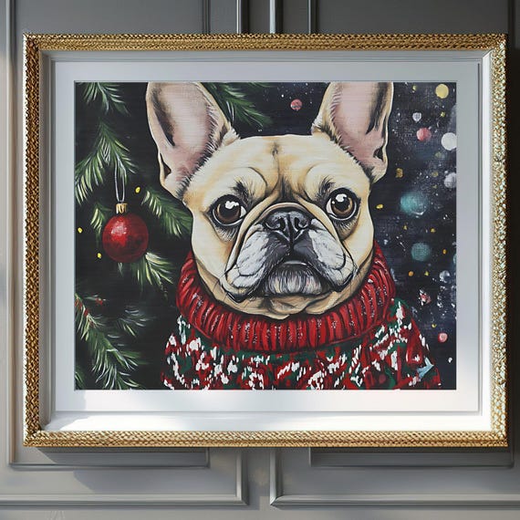 Christmas Wall Art French Bulldog Wall Art Christmas Sweater Dog Print Holiday Pet Art Cute Frenchie Decor Instant Gift