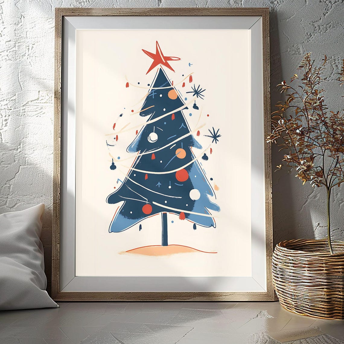 Minimalist Navy Christmas Tree with Red Star Modern Holiday Poster