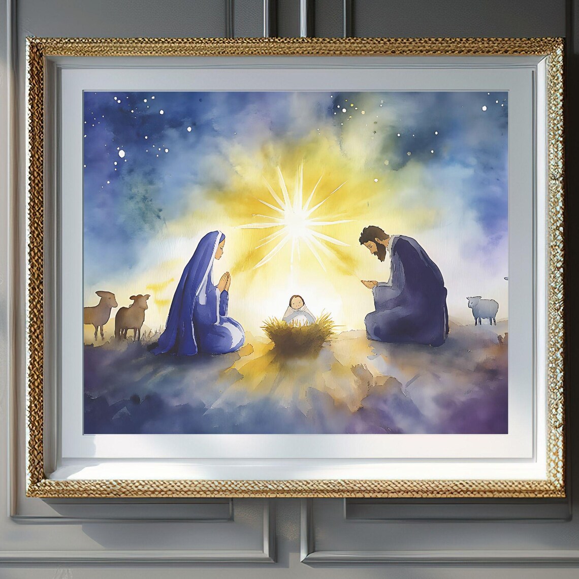 Christmas Nativity Watercolor, Christian Holiday Decor