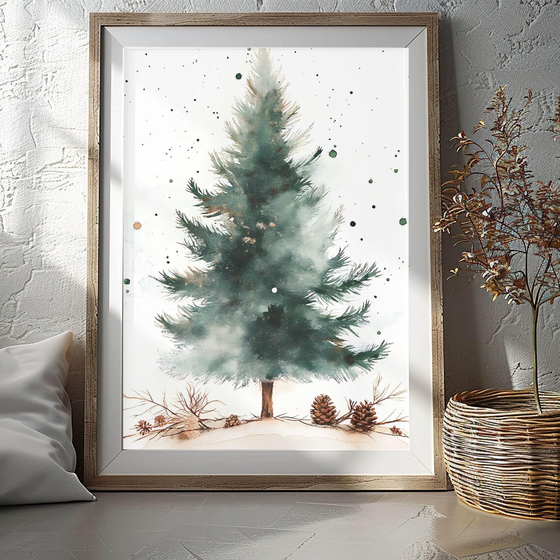 Christmas Tree Rustic Watercolor Holiday Decor