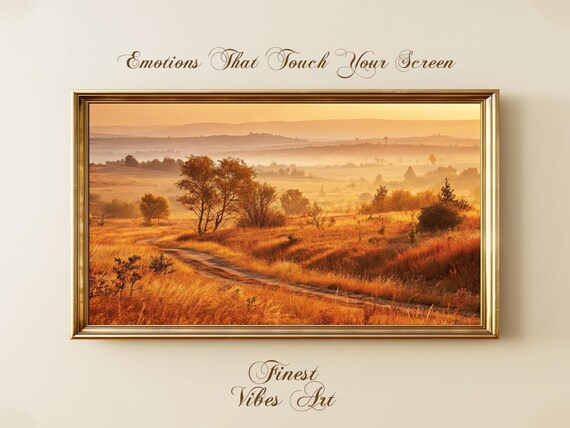 Golden Autumn Field Misty Sunrise Rolling Hills Landscape Art Print