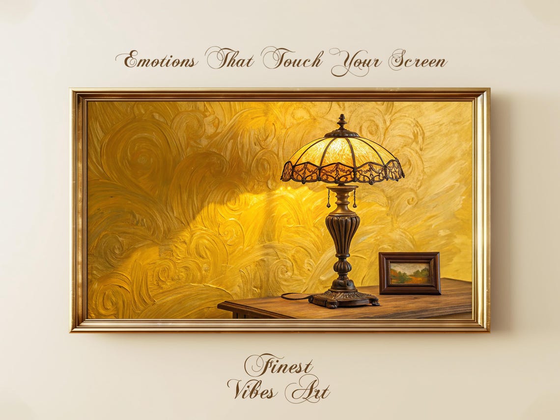 Vintage Tiffany Style Lamp Glow Warm Golden Cozy Home Art Poster