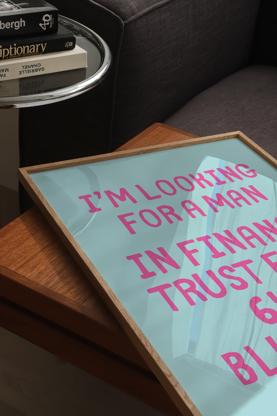 Im Looking For A Man In Finance Aqua Blue Pink Typography Poster - Image 2