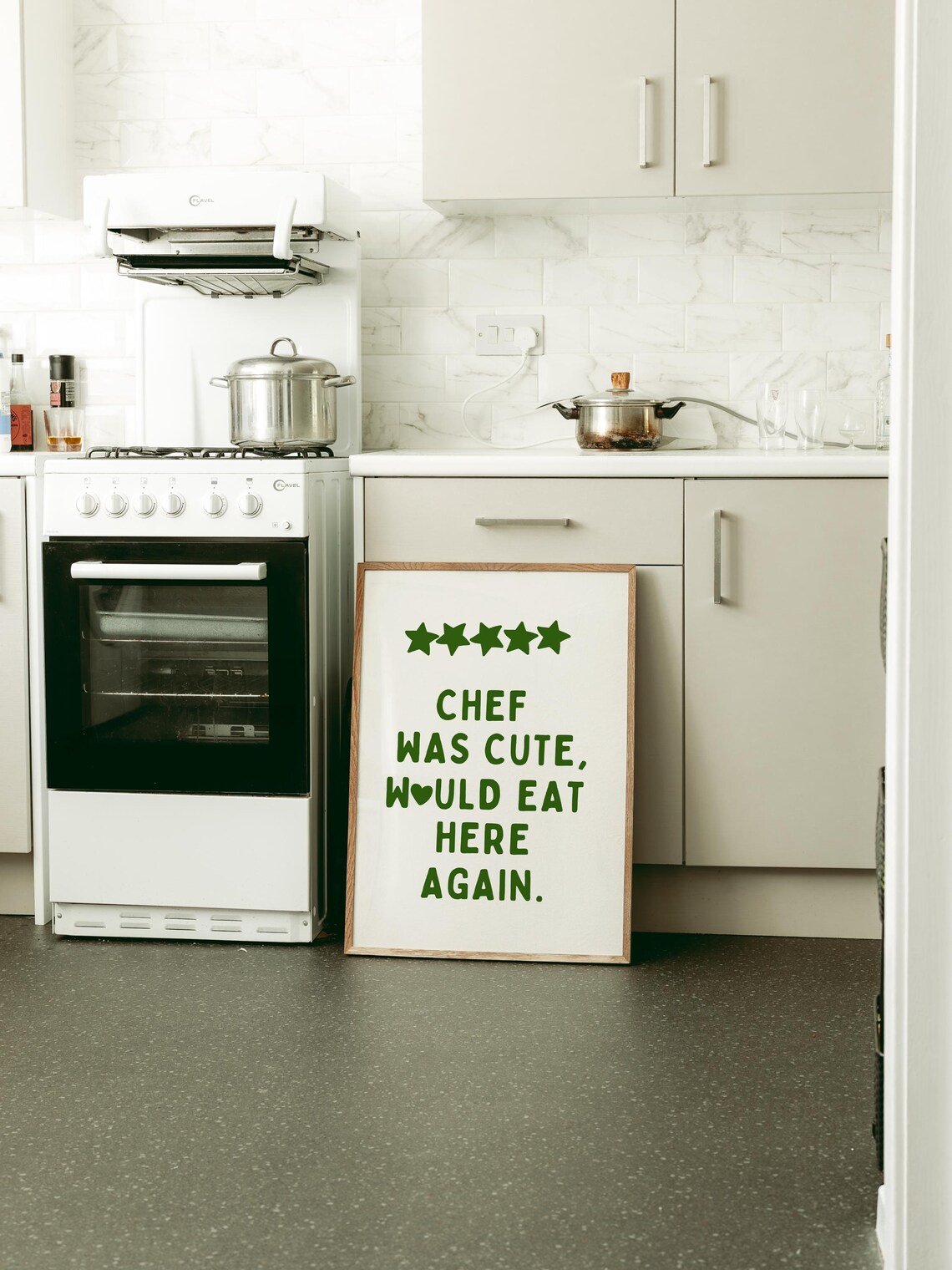 Aesthetic Kitchen Decor Chef Quote Green Kitchen Art Cozy Kitchen Prints Chef Was Cute Would Eat Here Again - Image 5