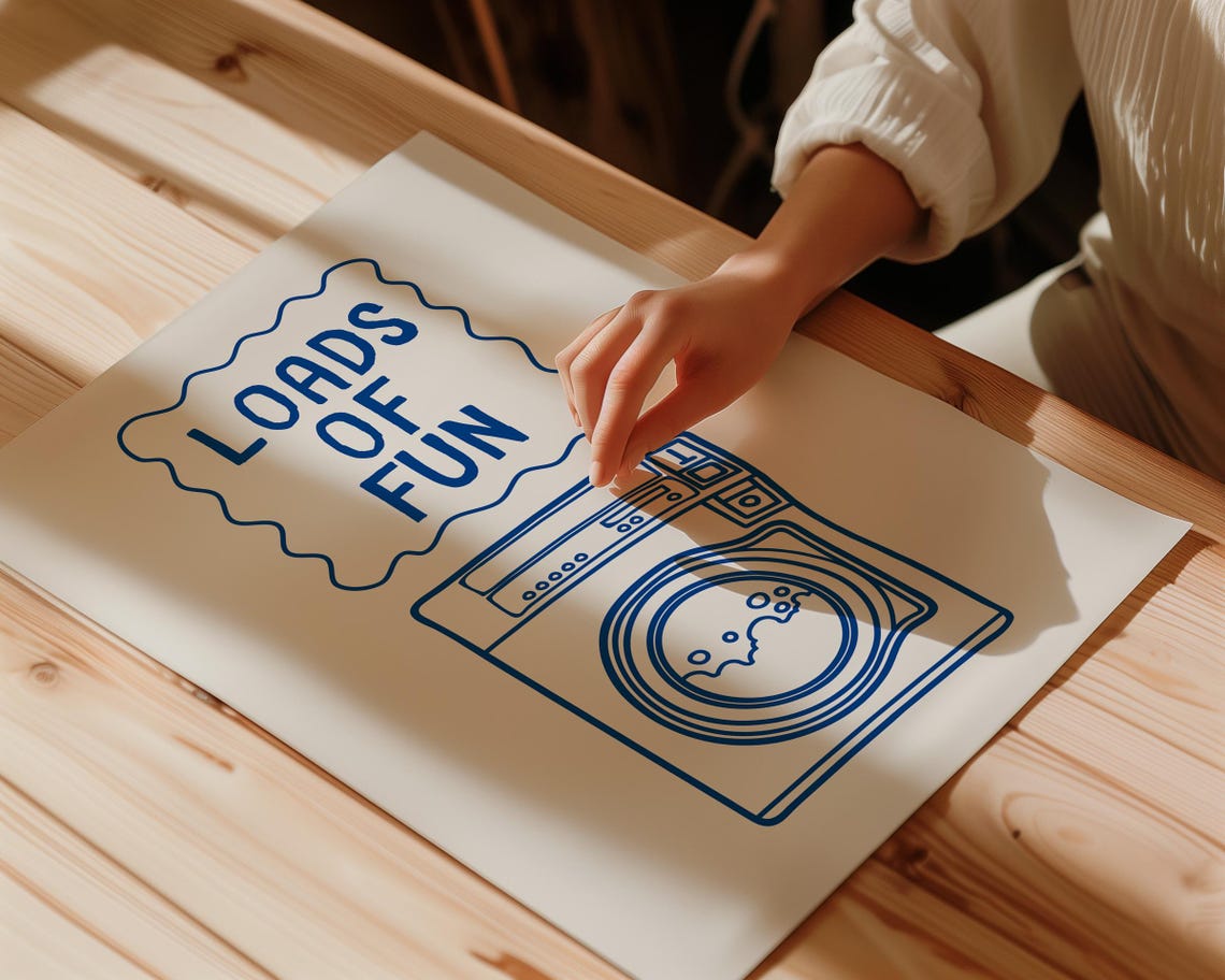 Loads Of Fun Blue Washing Machine Laundry Room Pun Sign Poster - Image 3