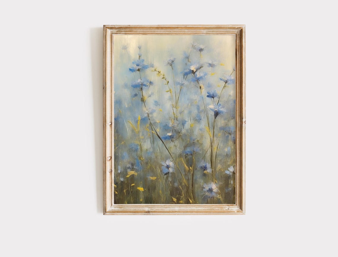 Soft Blue Cornflower Misty Meadow Impressionist Floral Art Poster - Image 3