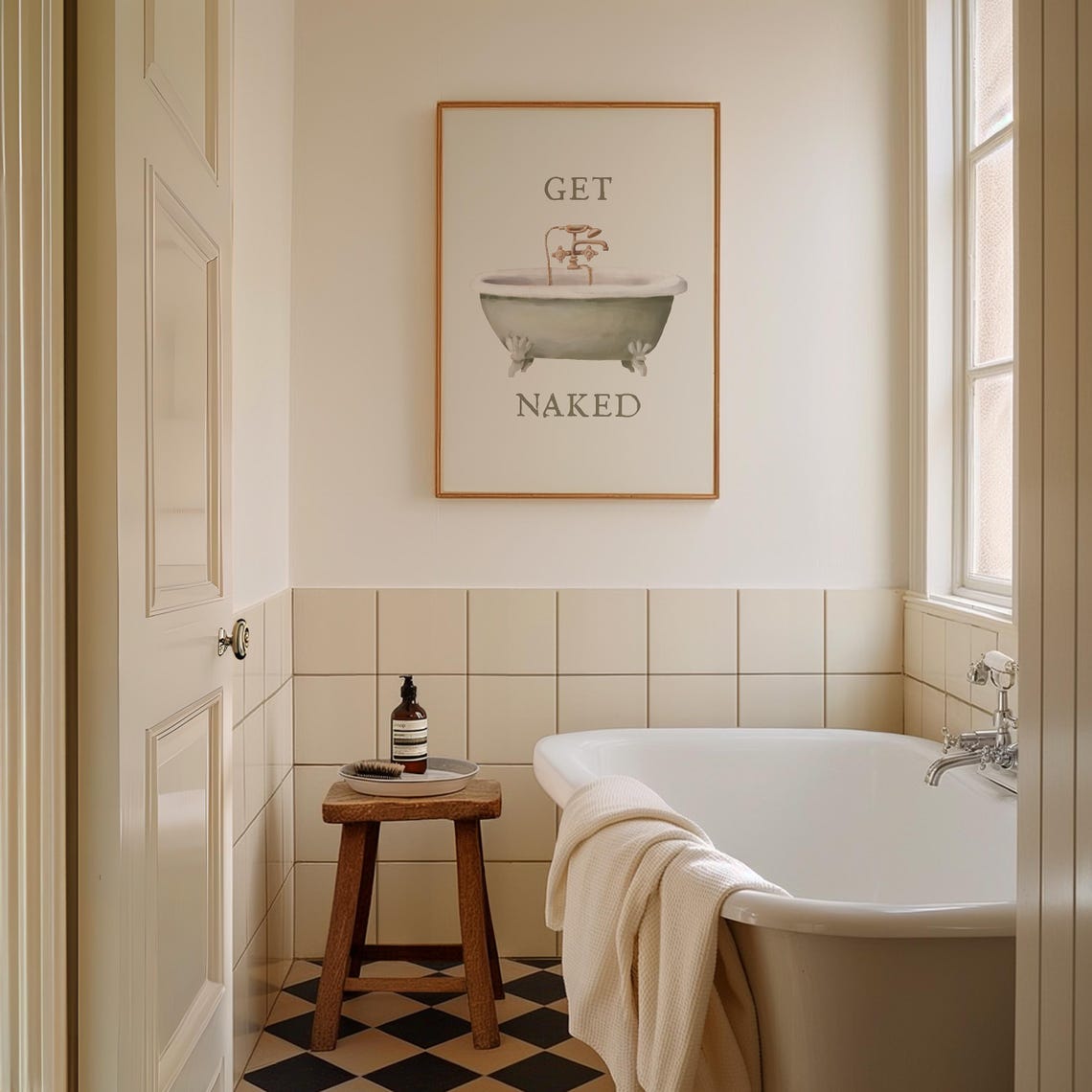 Get Naked Sage Green Clawfoot Bathtub Watercolor Bathroom Poster - Image 3