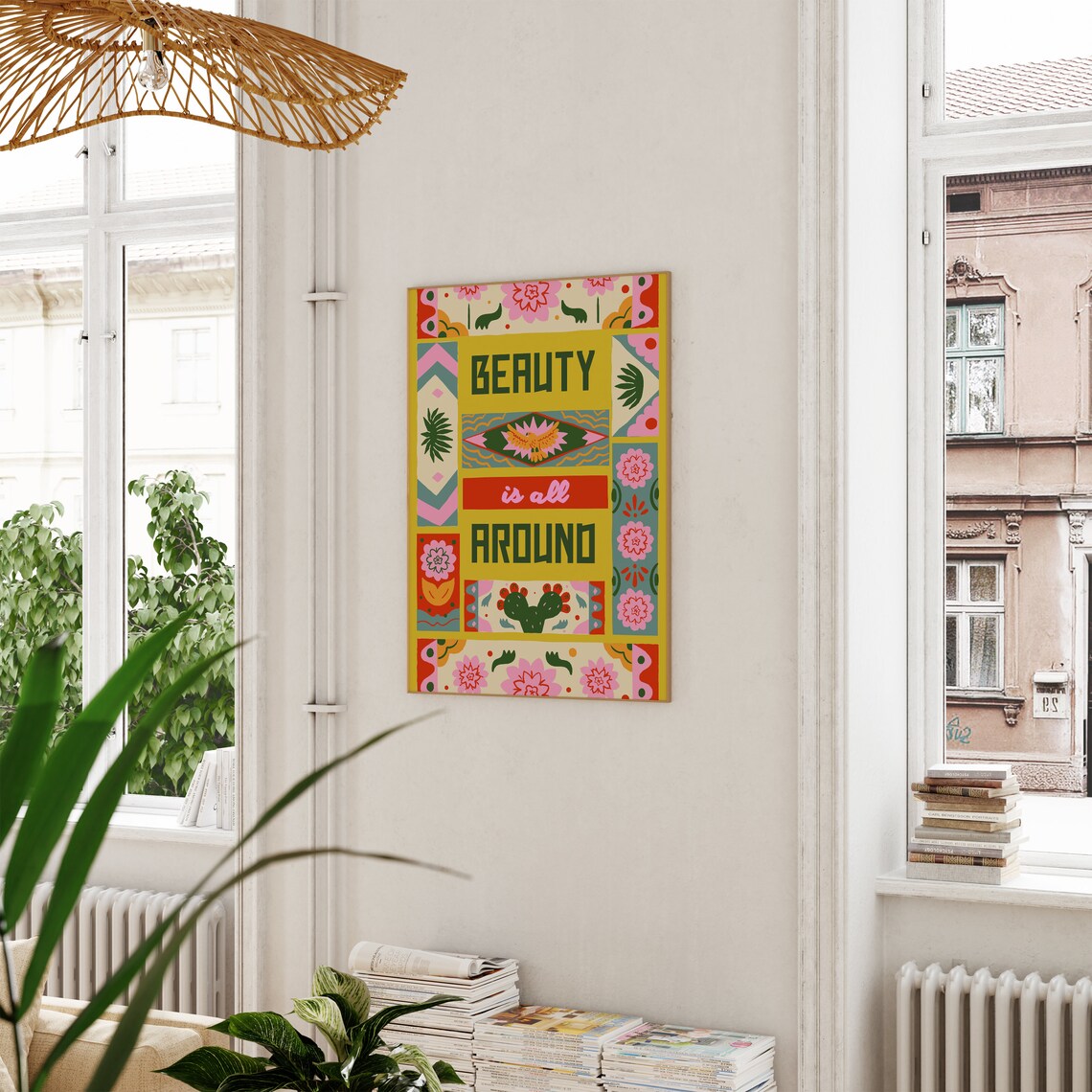 Beauty Is All Around Colorful Mexican Folk Art Positive Quote Poster - Image 2