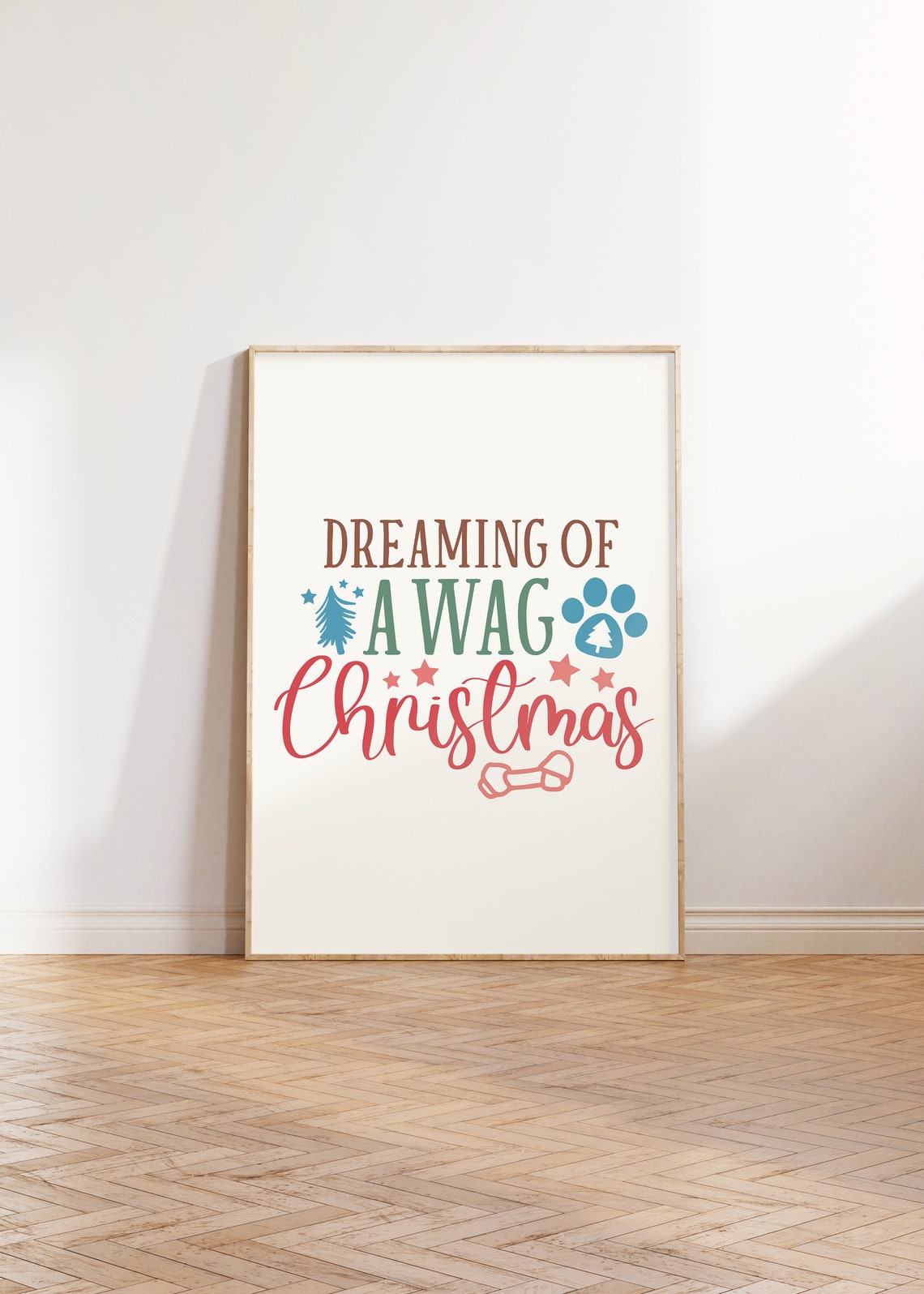 Dreaming Of A Wag Christmas Dog Pun Typography With Paws Poster - Image 2