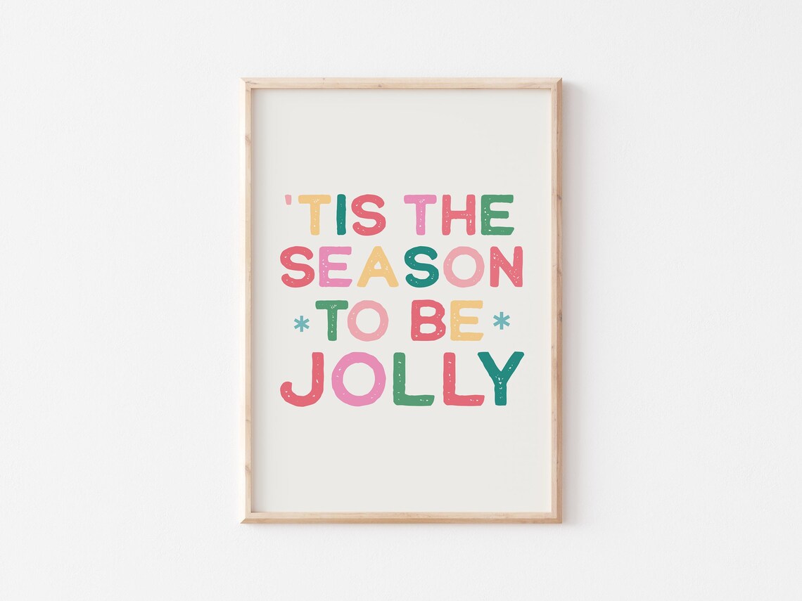 Tis The Season To Be Jolly Retro Colorful Christmas Quote Poster - Image 4