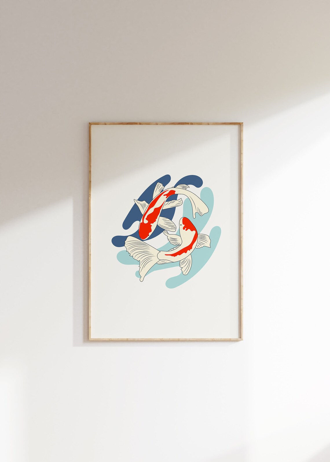 Pair Of Red And White Koi Fish Japanese Style Zen Art Poster - Image 2