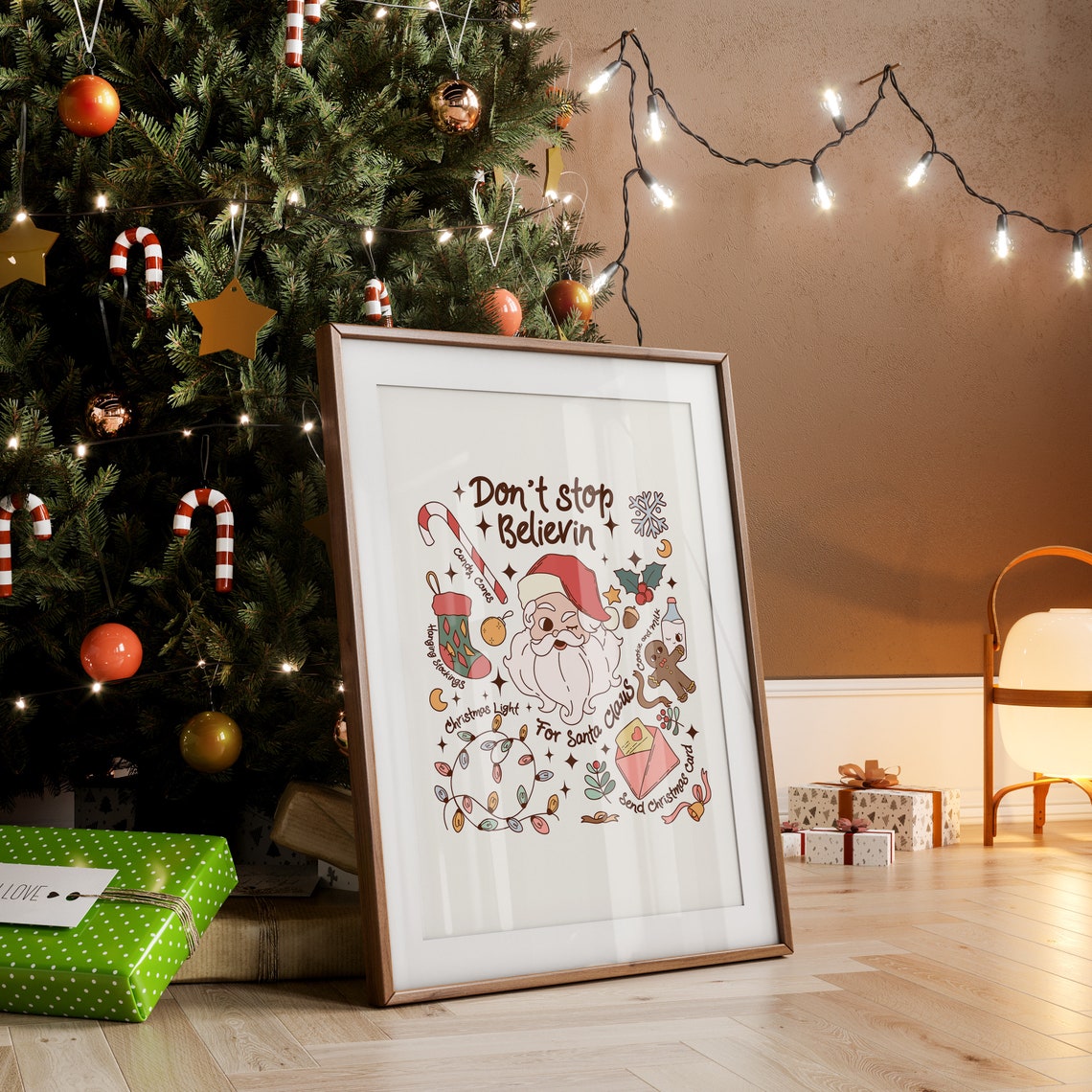 Don't Stop Believin Winking Santa Doodle Christmas Lights Poster - Image 2