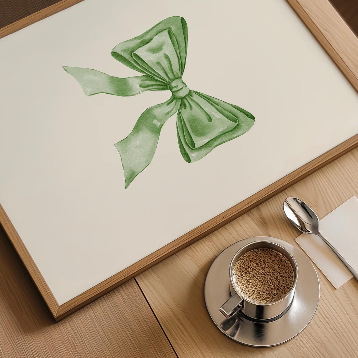 Light Green Ribbon Watercolor Bow Balletcore Room Decor Poster - Image 4