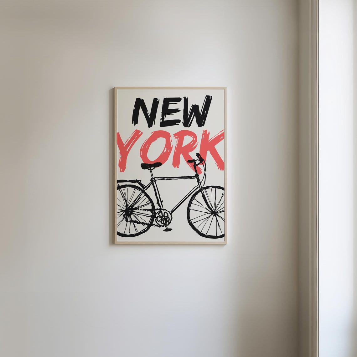 New York City Bicycle Brush Lettering Sketch Typography Poster - Image 2