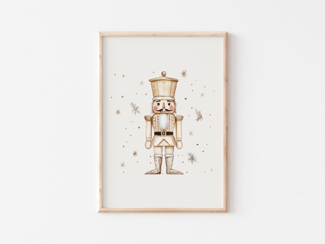 Gold Beige Nutcracker Watercolor Festive Christmas Holiday Poster - Image 2