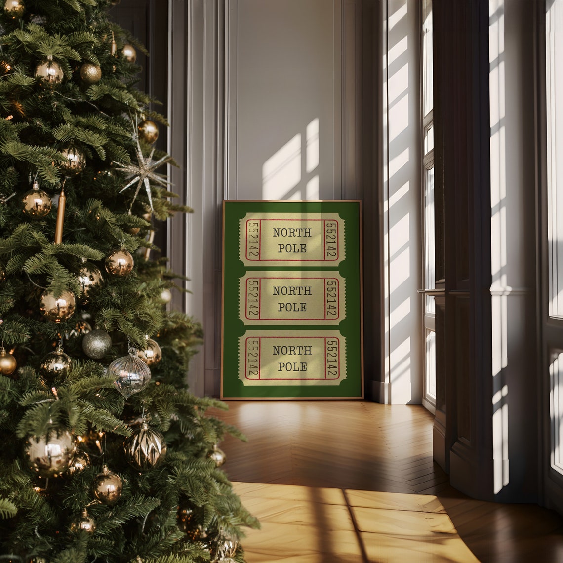 North Pole Vintage Ticket Stub Trio Green Retro Christmas Poster - Image 4