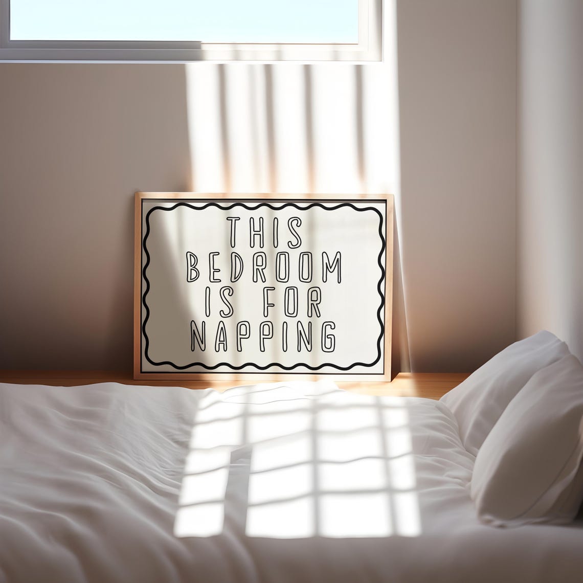 This Bedroom Is For Napping Minimal Cream Wavy Border Poster - Image 5