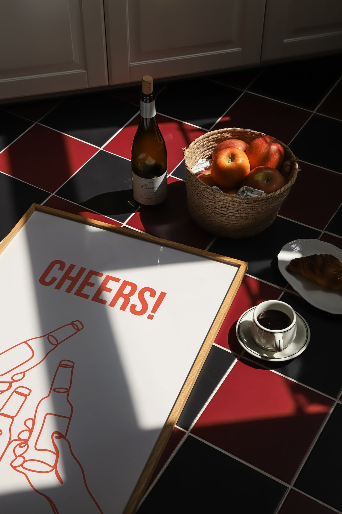 Cheers Beer Bottles Clinking Hands Orange Line Art Modern Bar Poster - Image 3