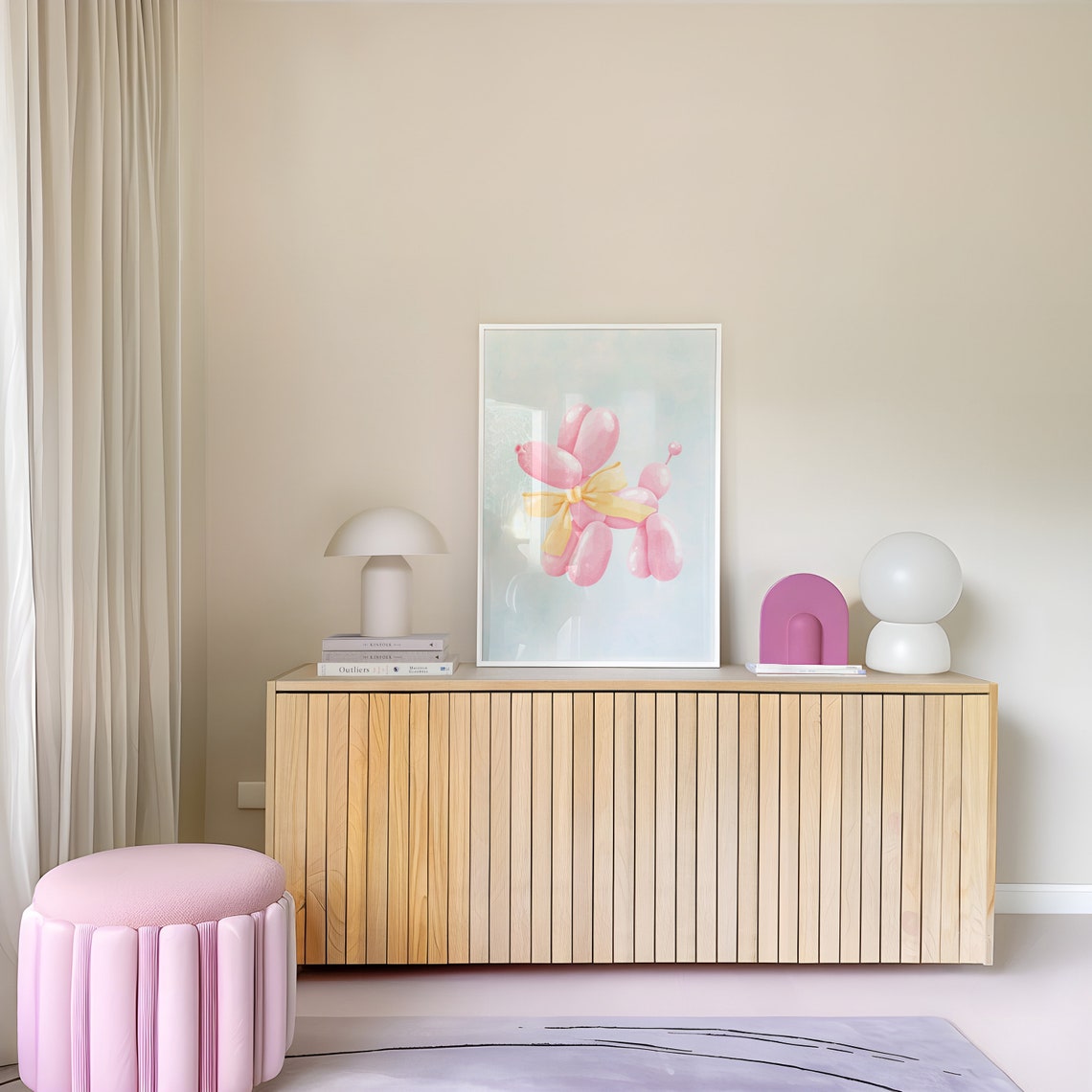 Pink Balloon Dog with Yellow Bow Preppy Coquette Aesthetic Poster - Image 5
