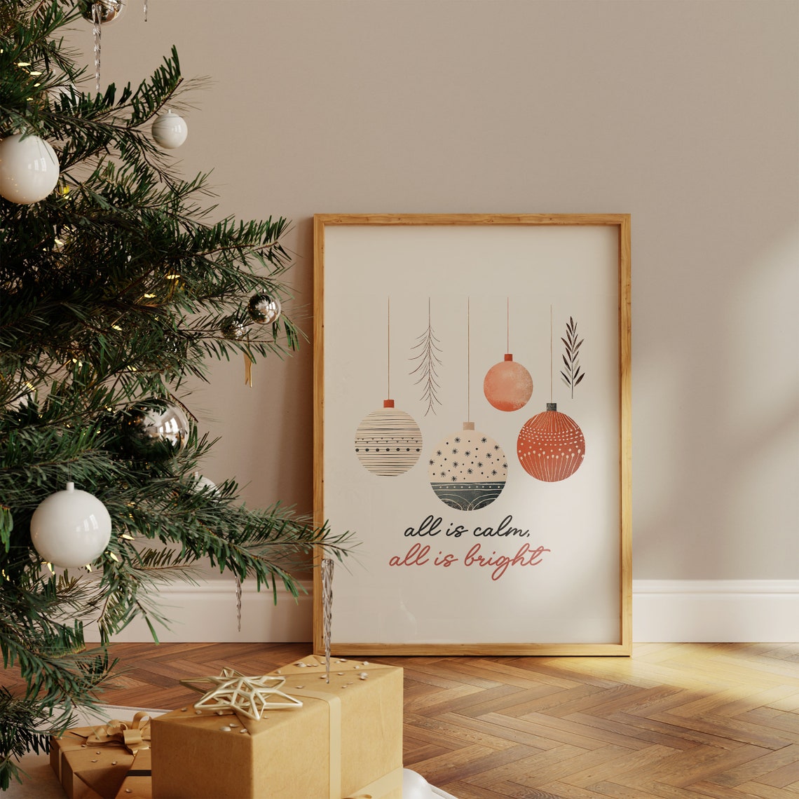 All Is Calm All Is Bright Hanging Boho Baubles Holiday Art Poster - Image 4