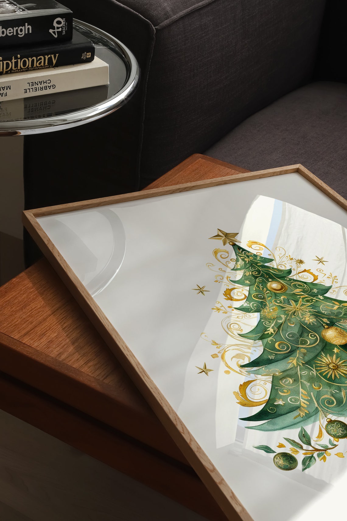 Elegant Gold Swirl Watercolor Christmas Tree With Ornaments Poster - Image 5
