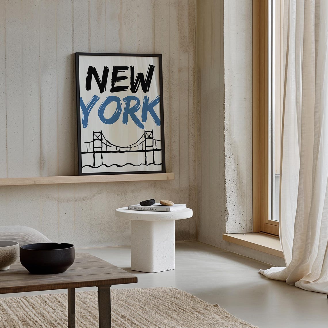 New York City Suspension Bridge Brush Lettering Sketch Art Poster - Image 4