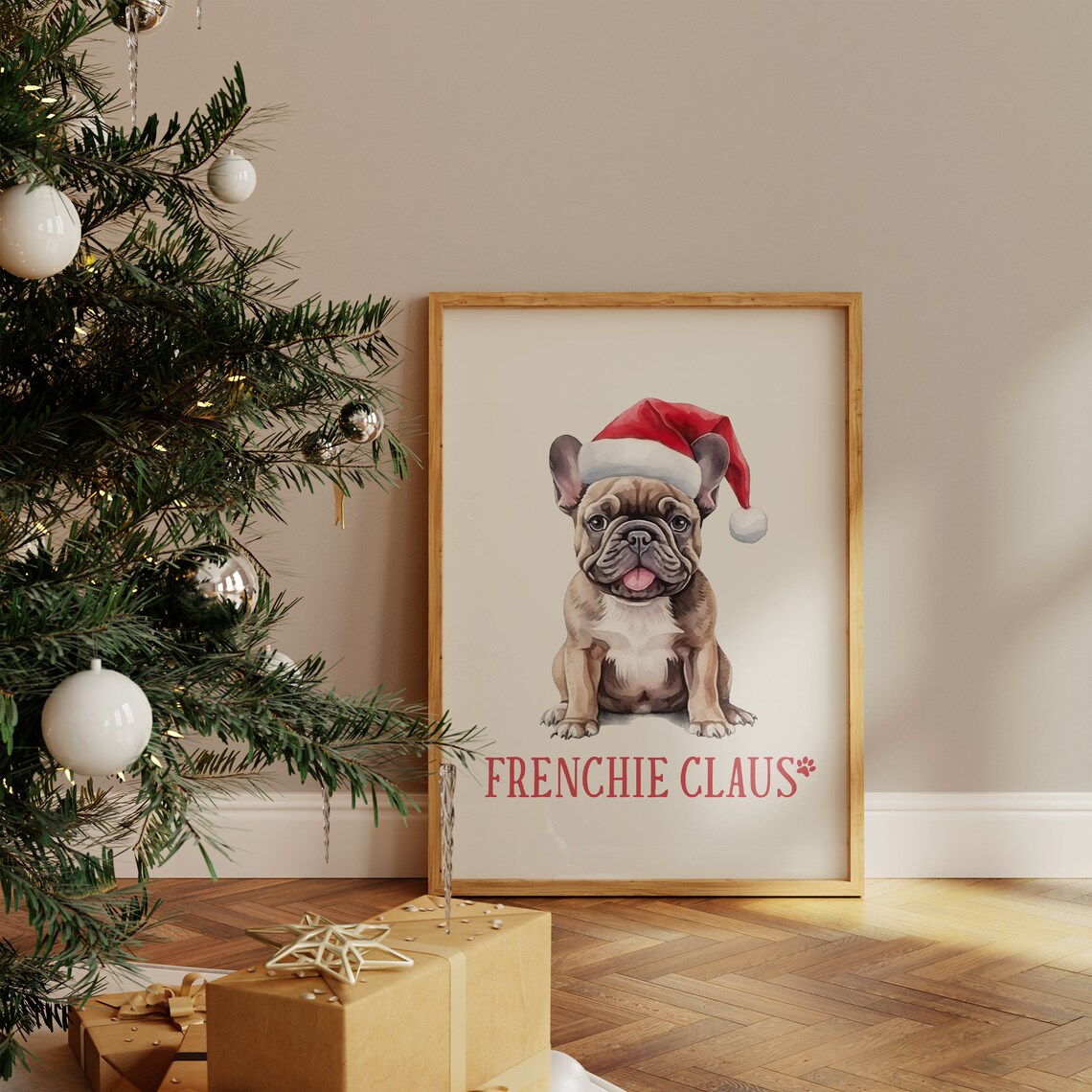 Frenchie Claus French Bulldog Puppy In Santa Hat Christmas Poster - Image 3