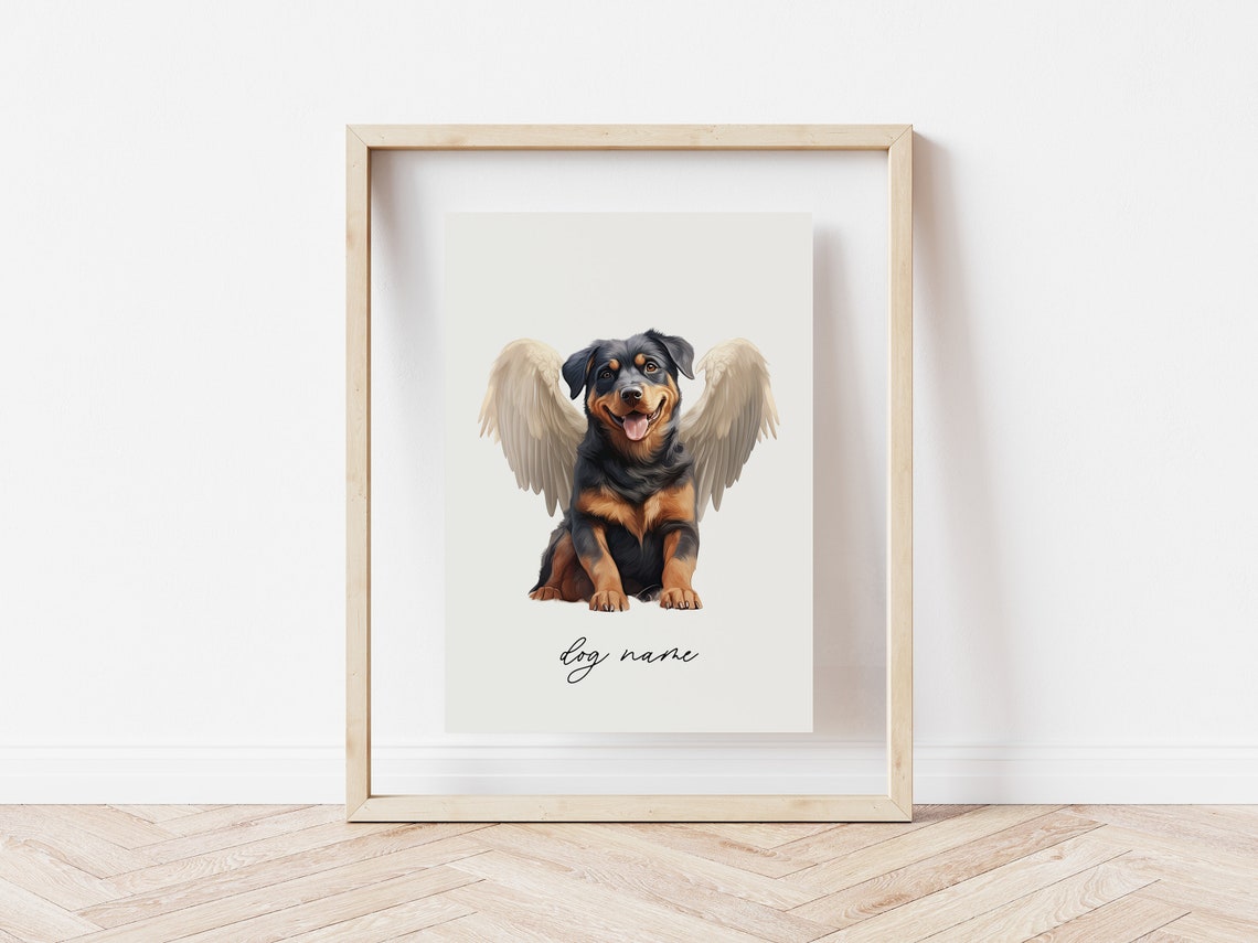 Rottweiler Dog Memorial Rainbow Bridge Print Pet Loss Memorial Gift Portrait Angel Dog Print Pet Loss Sympathy Gift Custom Dog Painting - Image 5