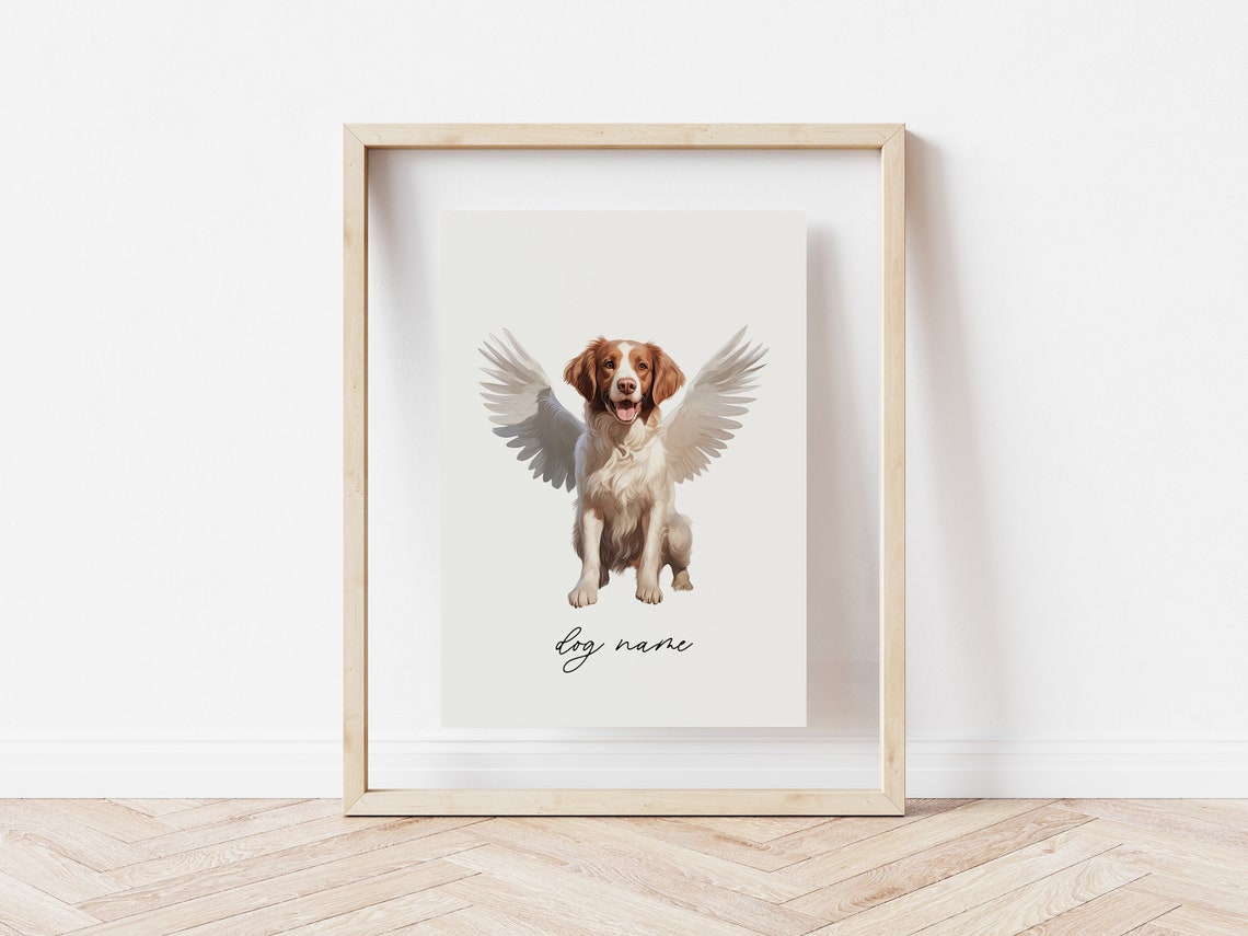 Brittany Dog Memorial Rainbow Bridge Print Pet Loss Memorial Gift Portrait Angel Dog Print Pet Loss Sympathy Gift Custom Dog Painting - Image 5