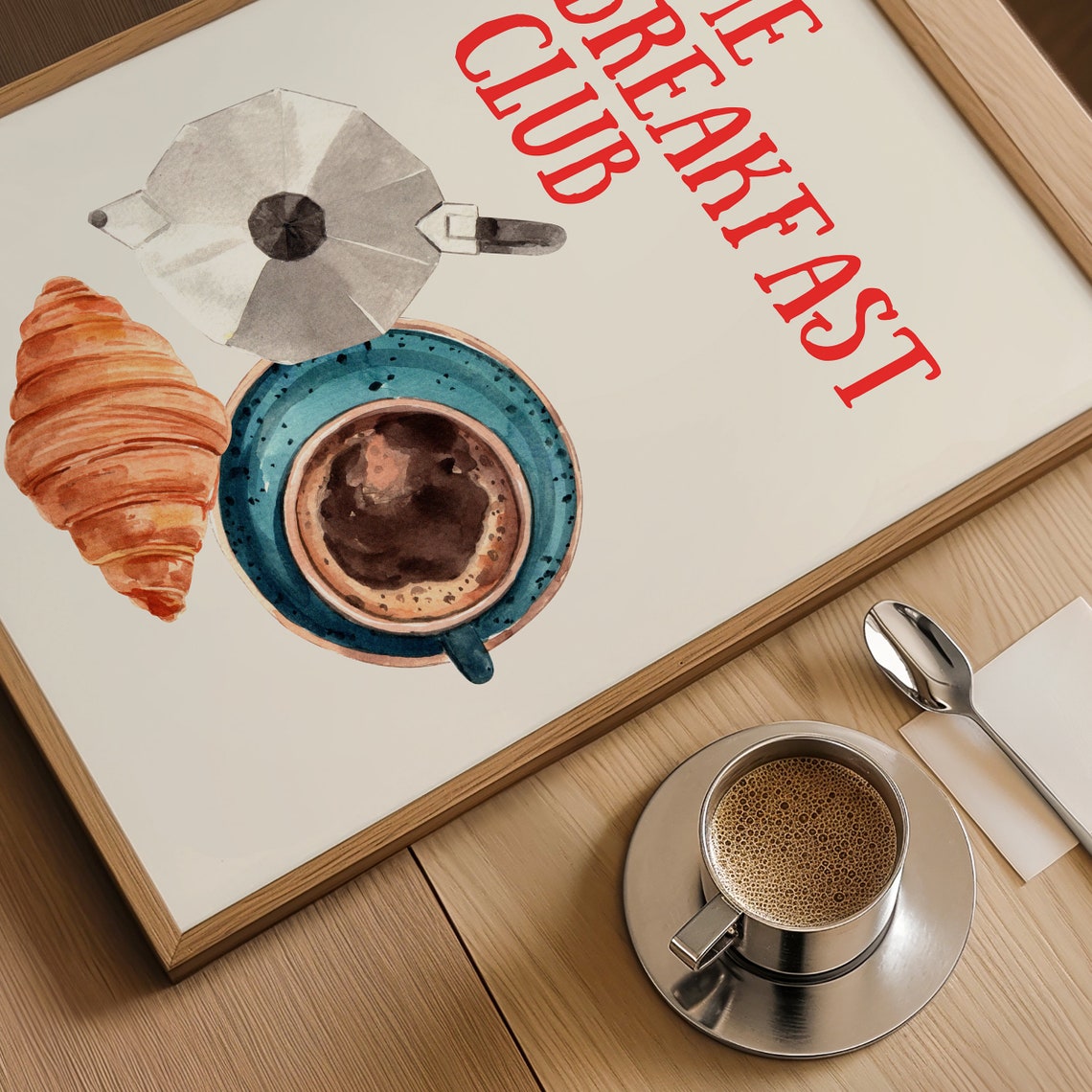 The Breakfast Club Coffee and Croissant Kitchen Illustration Poster - Image 3