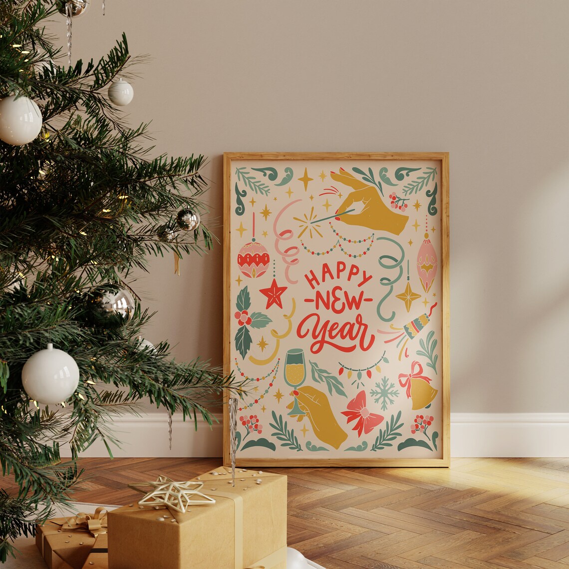 Retro New Year 2024 Art Print, Vintage Winter Decor - Image 4