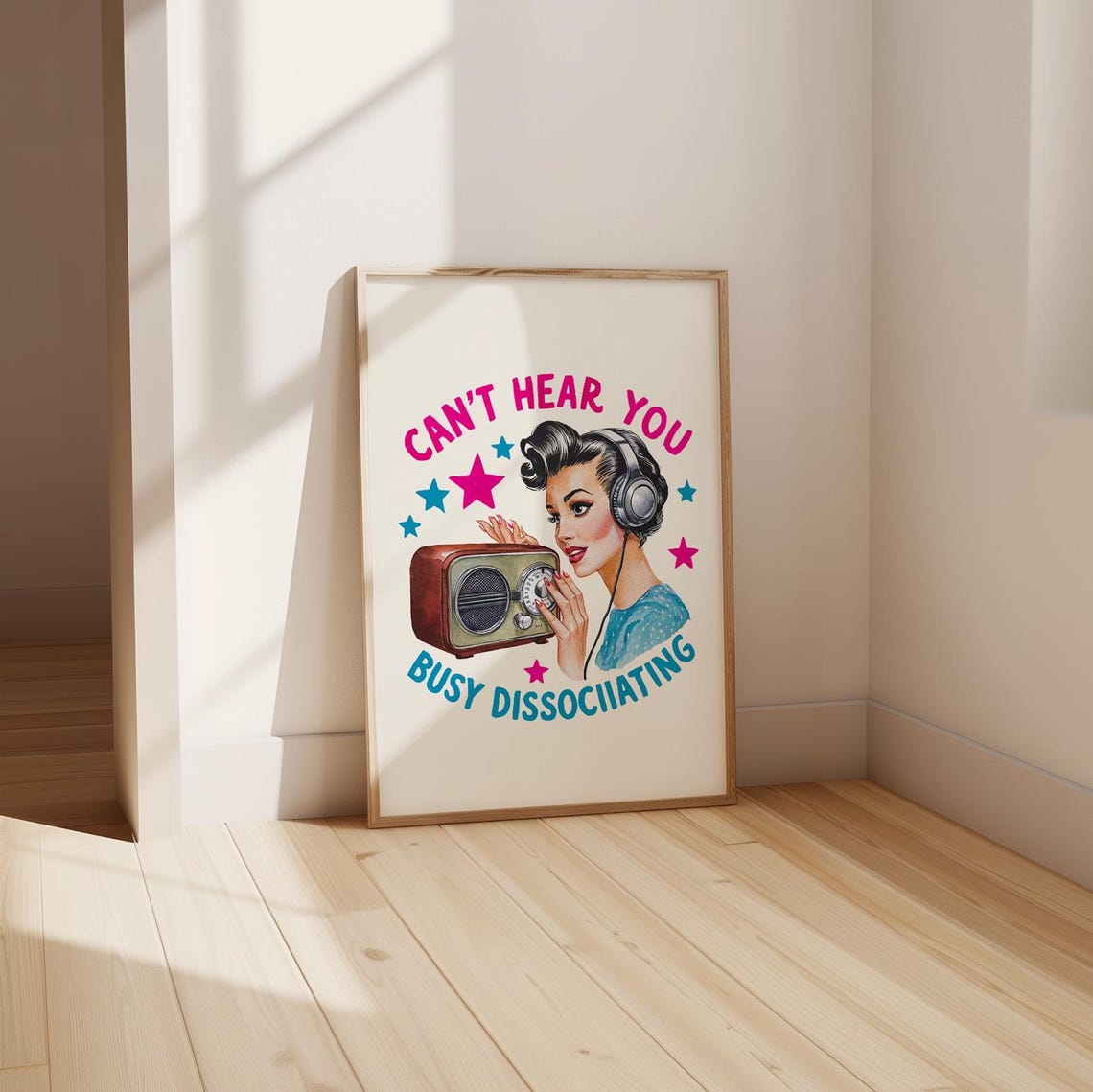 Cant Hear You Busy Dissociating Retro Headphones Quote Poster - Image 5