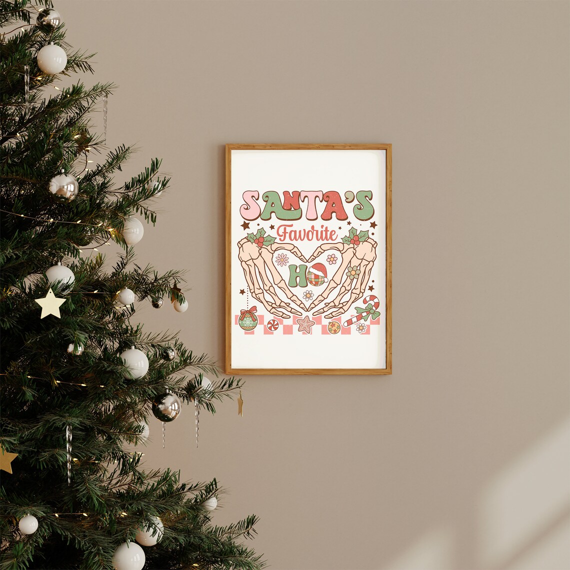 Santa's Favorite Ho Retro 70s Christmas Skeleton Heart Print - Image 2