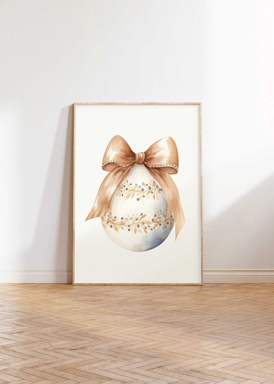 Beige Easter Egg With Gold Satin Bow Minimalist Elegant Poster - Image 2
