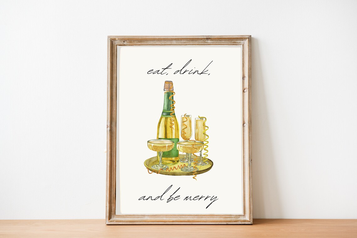 Eat Drink and Be Merry Champagne Watercolor Holiday Party Poster - Image 2