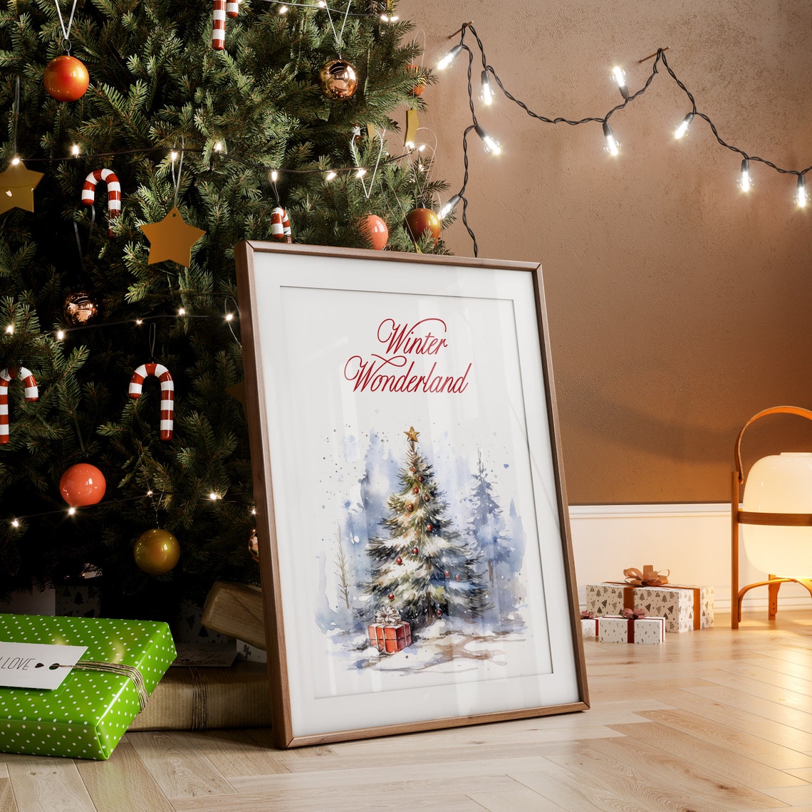 Winter Wonderland Script Snowy Christmas Tree Watercolor Poster - Image 4