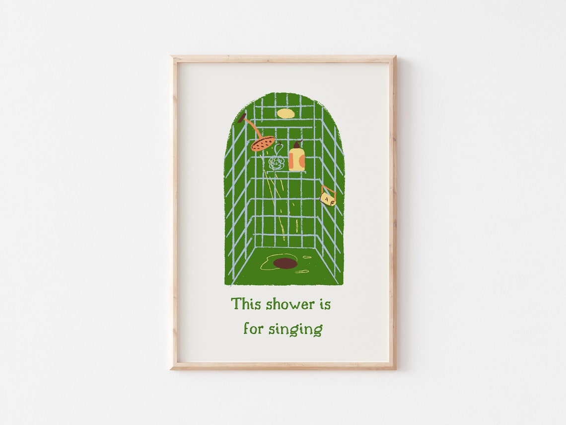 This Shower Is For Singing Green Tile Illustration Quote Poster - Image 4