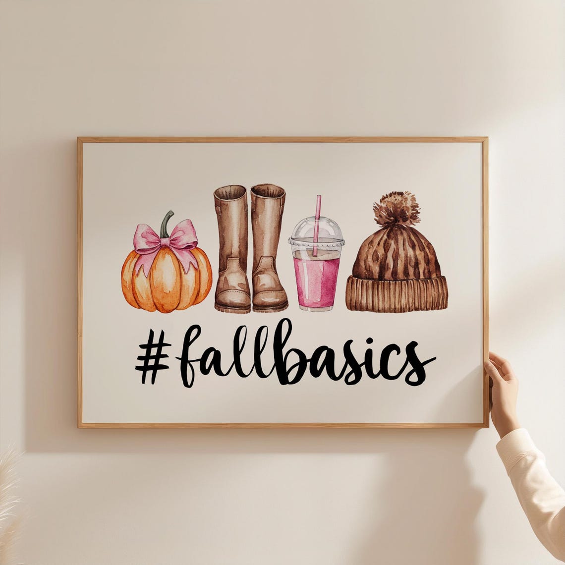 Fall Basics Watercolor Pumpkin Boots Beanie Cozy Autumn Poster