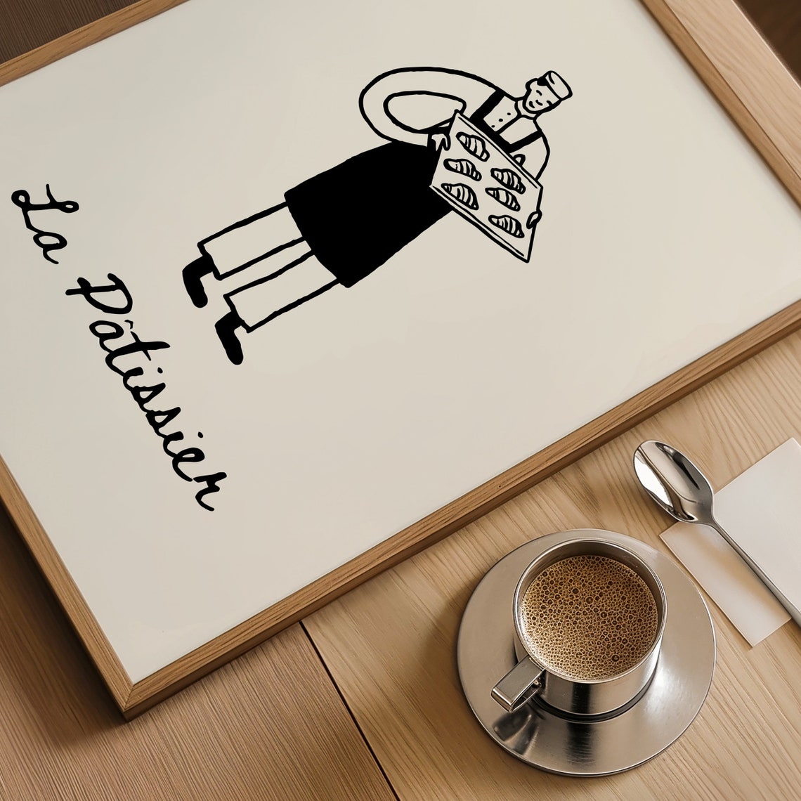La Patissier French Chef With Croissants Black Line Kitchen Poster - Image 3