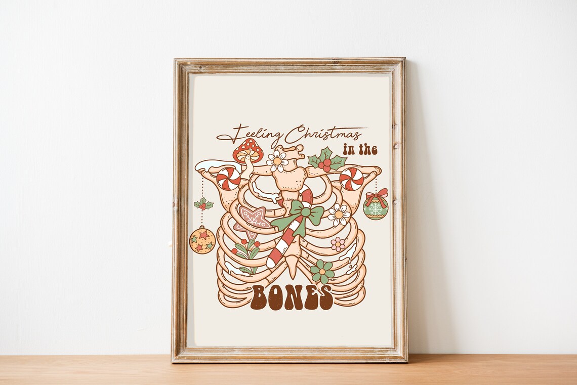Feeling Christmas In The Bones Retro Skeleton Holiday Quote Print - Image 3