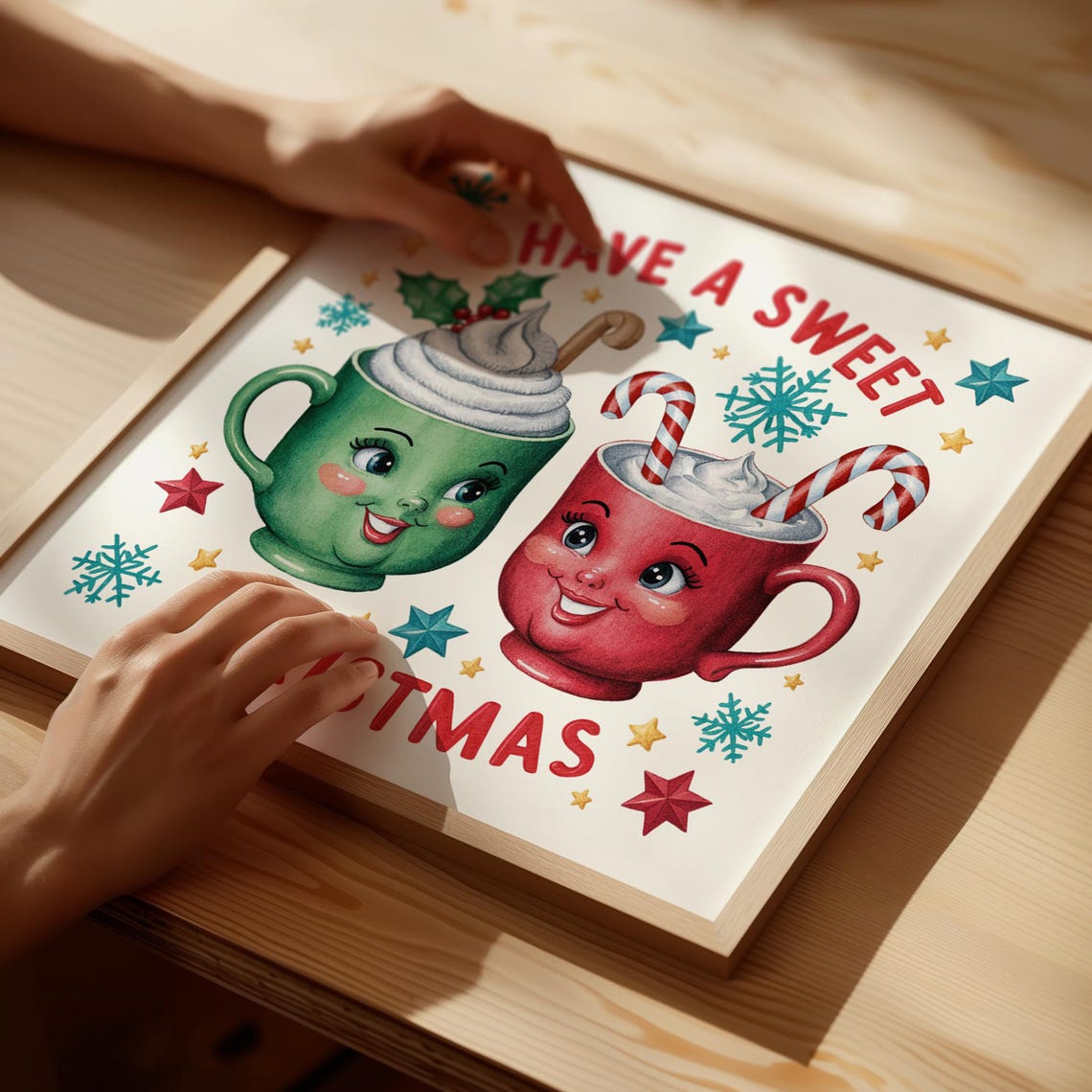 Have a Sweet Christmas Smiling Cocoa Mugs Retro Holiday Art Print - Image 3