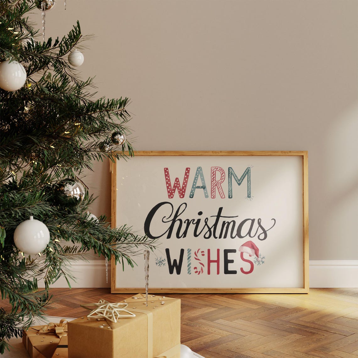 Warm Christmas Wishes Hand-Lettered Holiday Typography Poster - Image 2
