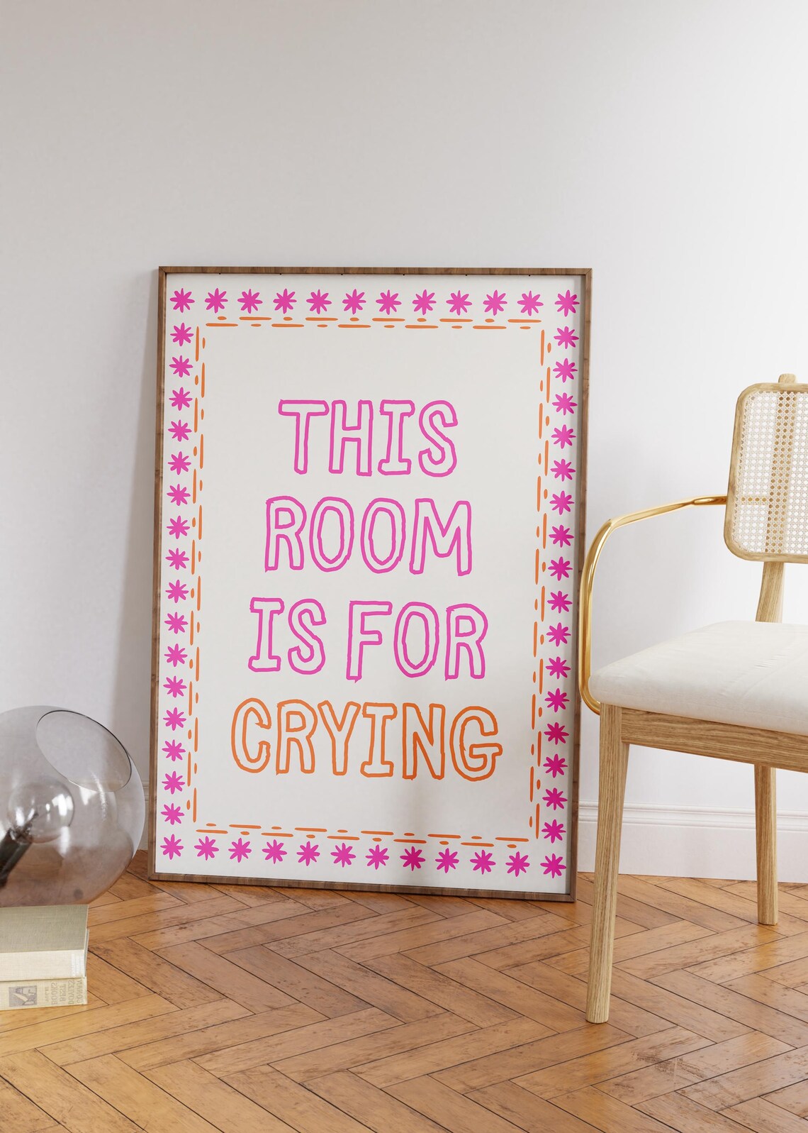 This Room Is For Crying Pink Retro Mental Health Quote Poster - Image 2