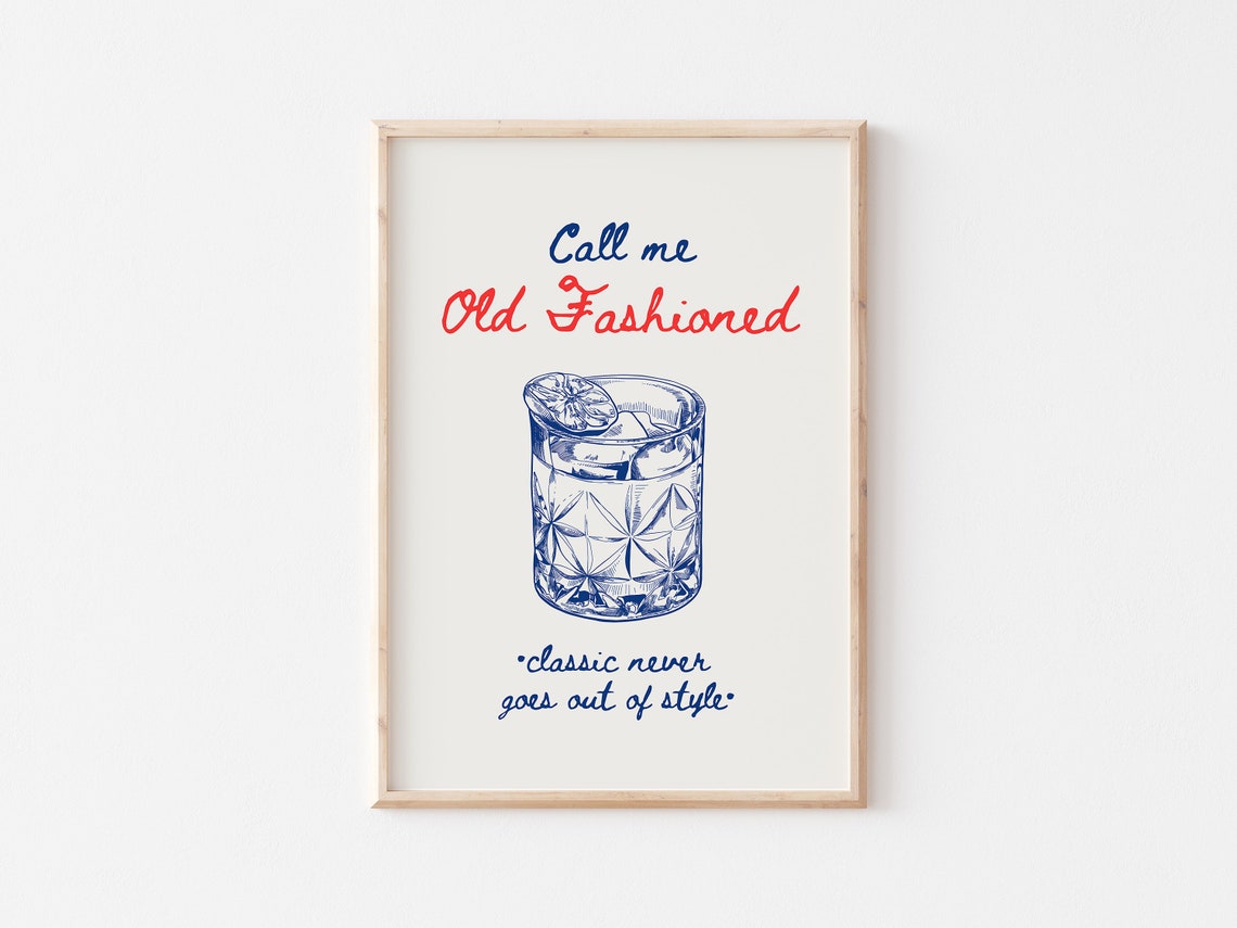 Call Me Old Fashioned Cocktail Illustration Classic Bar Cart Poster - Image 2