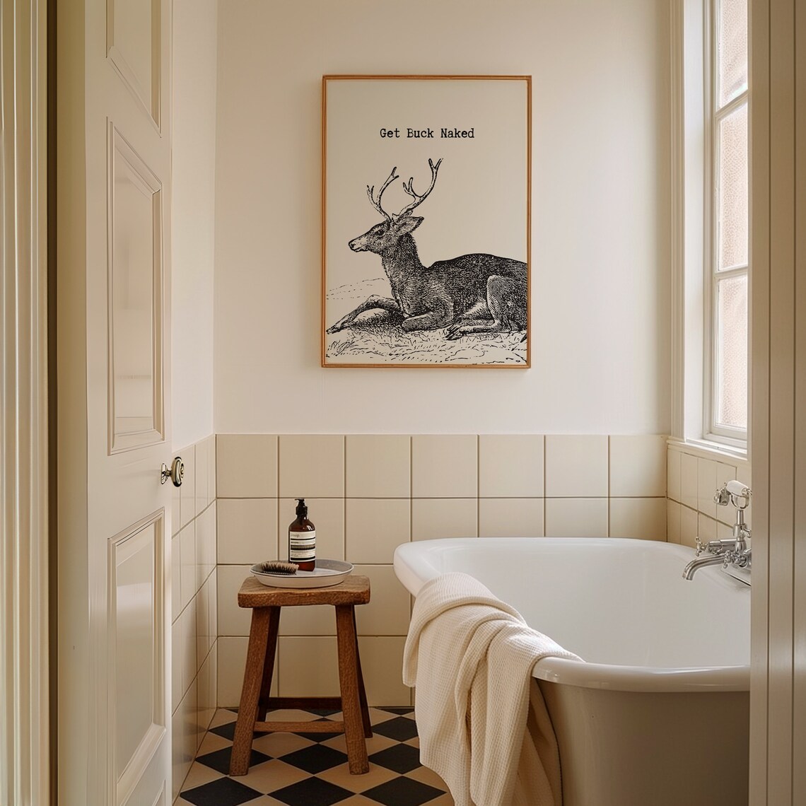 Vintage Deer Bathroom Art Print, Minimalist Sign - Image 4