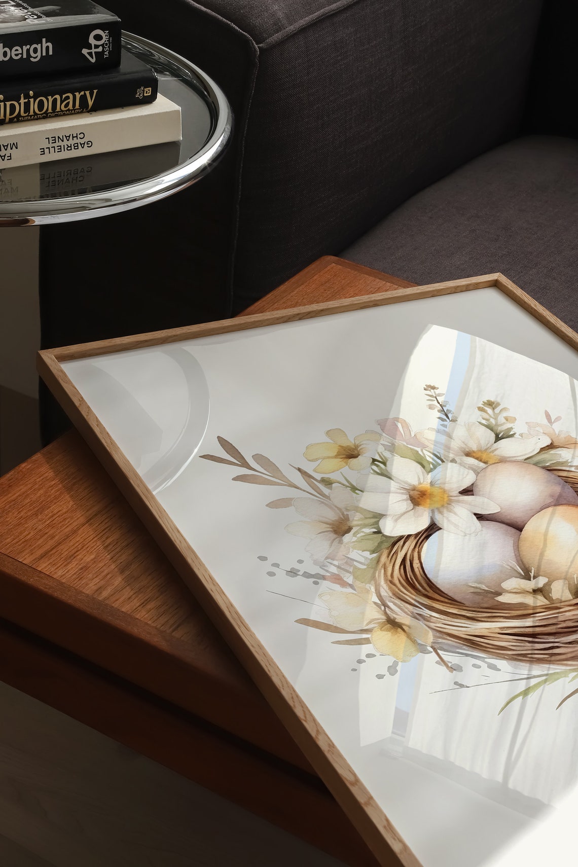 Bird Nest With Eggs And White Daisies Watercolor Easter Poster - Image 3