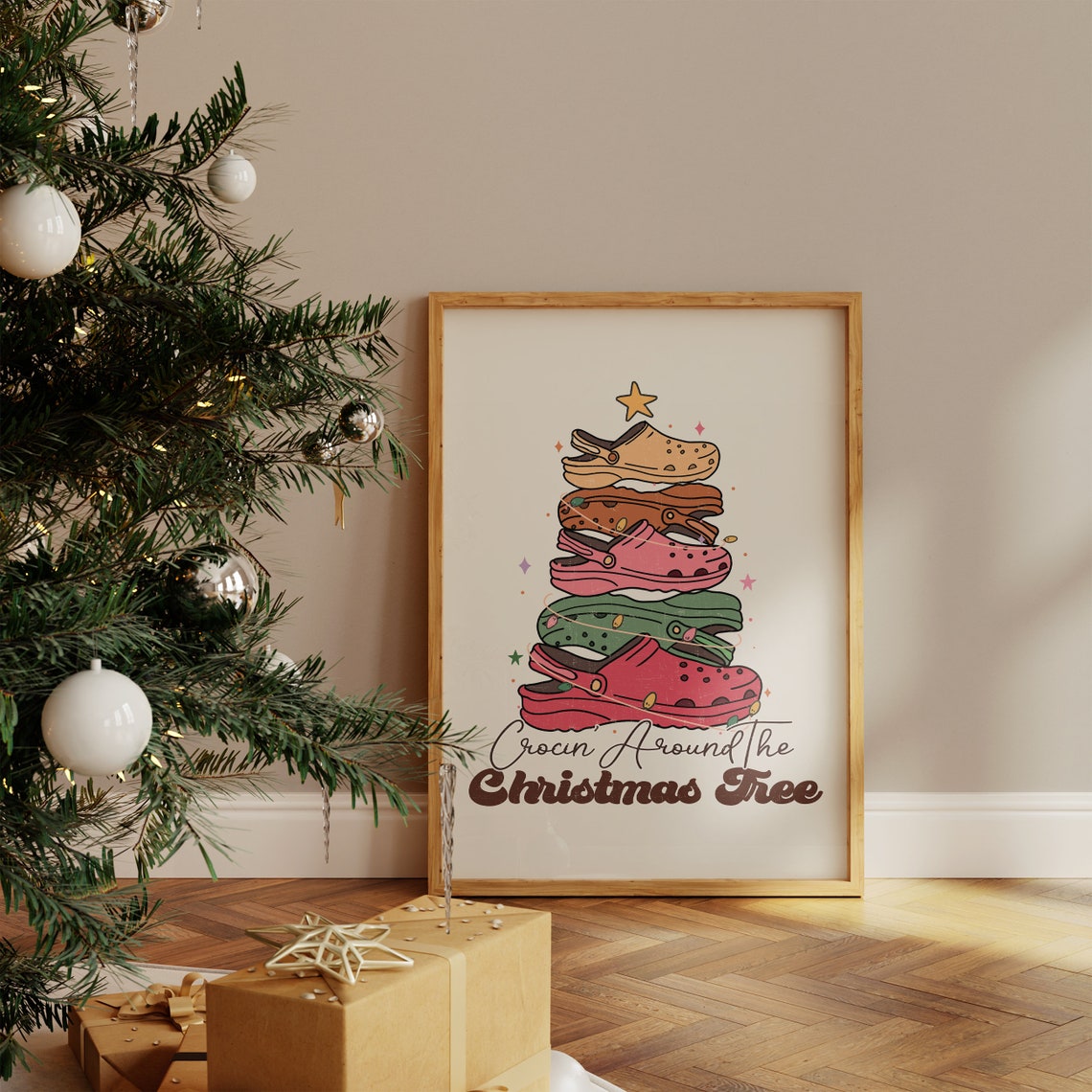 Crocin Around the Christmas Tree Colorful Clog Stack Holiday Poster - Image 4