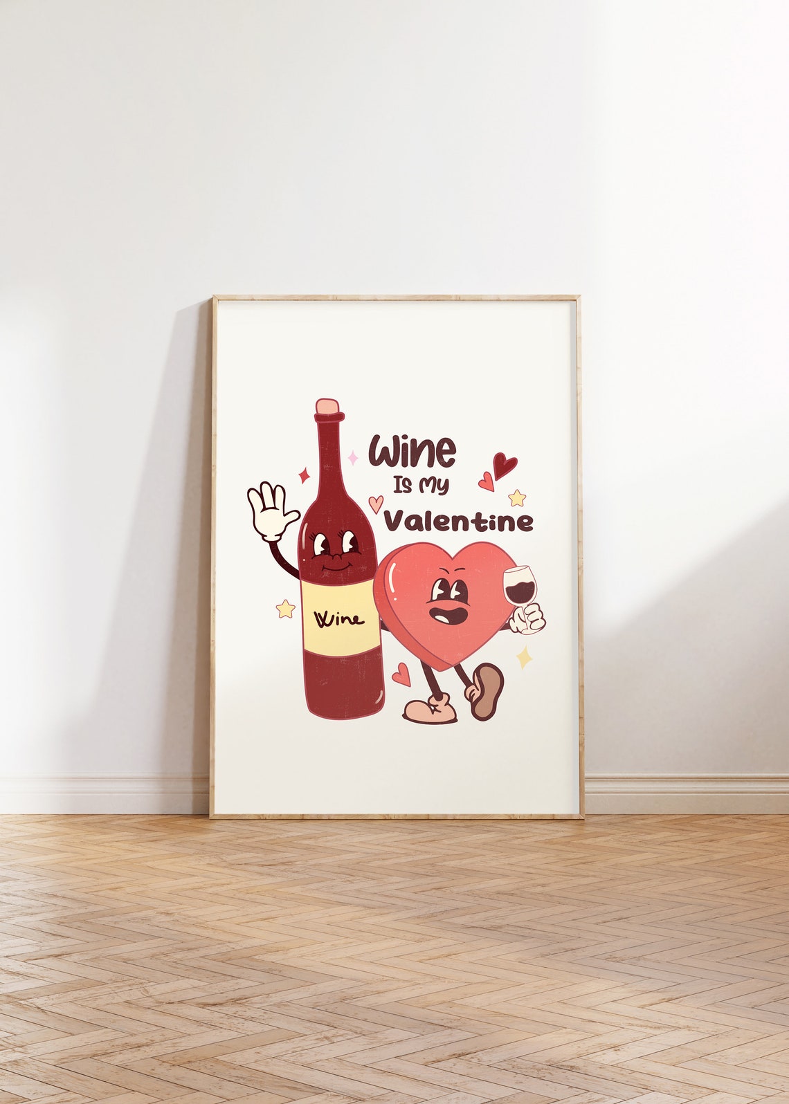 Wine Is My Valentine Retro Cartoon Wine Bottle Groovy Quote Poster - Image 4