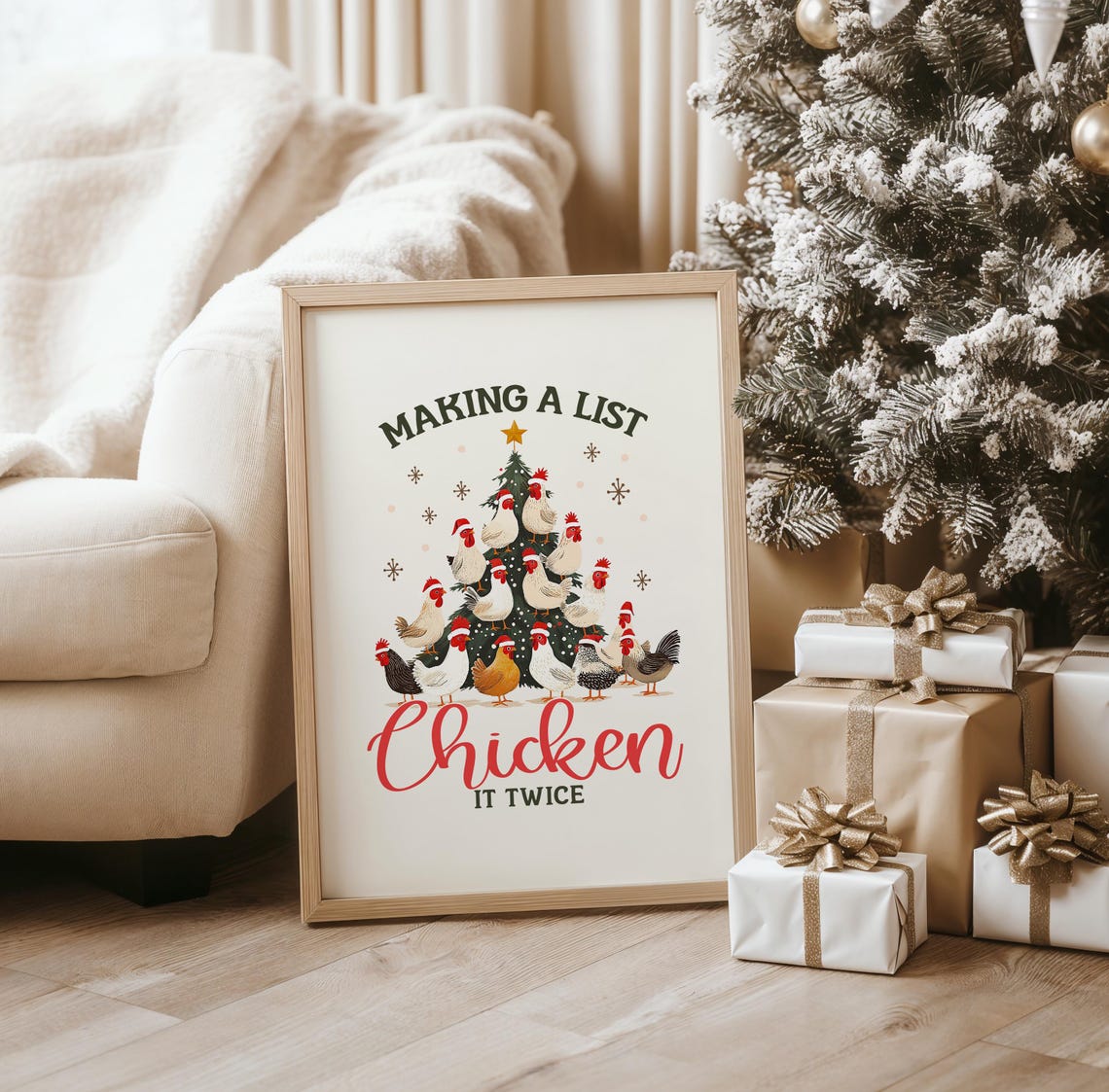Making a List Chicken It Twice Funny Farm Chickens Christmas Poster - Image 3